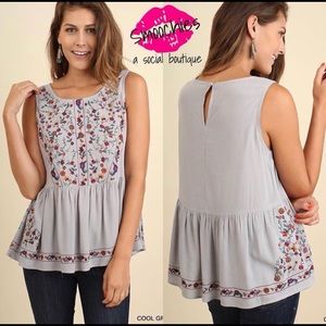 Cool Grey Embroidered Top